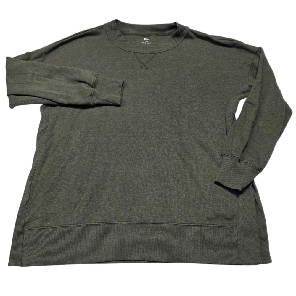 Aerie Sweatshirt Womens Large Green Crewneck Ribbed Side Slit Pullover
